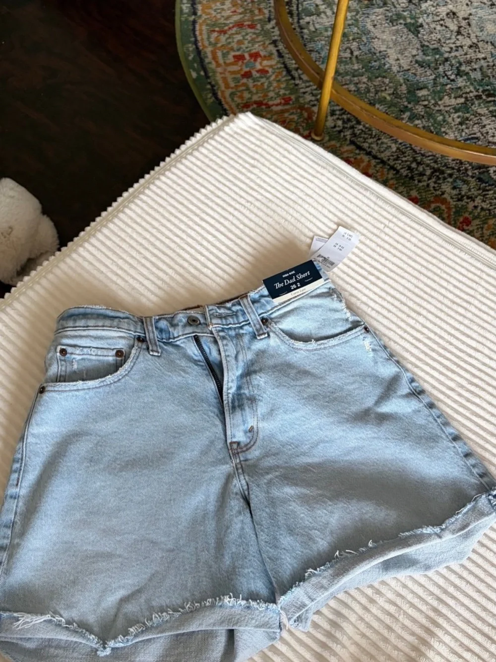 Abercrombie & Fitch Light Blue High-Rise Frayed Denim Shorts